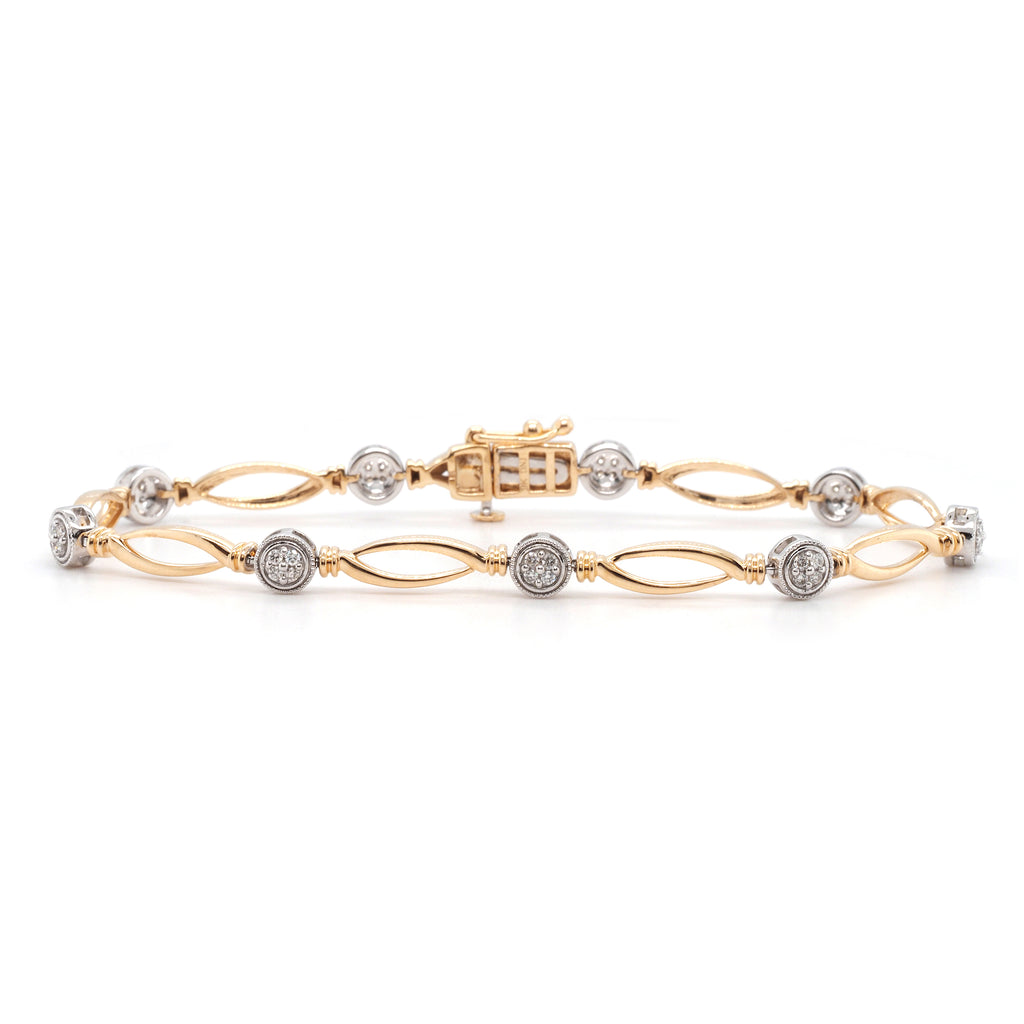 9ct 2-Tone Gold Diamond & Open Marquise Link Bracelet TDW 0.