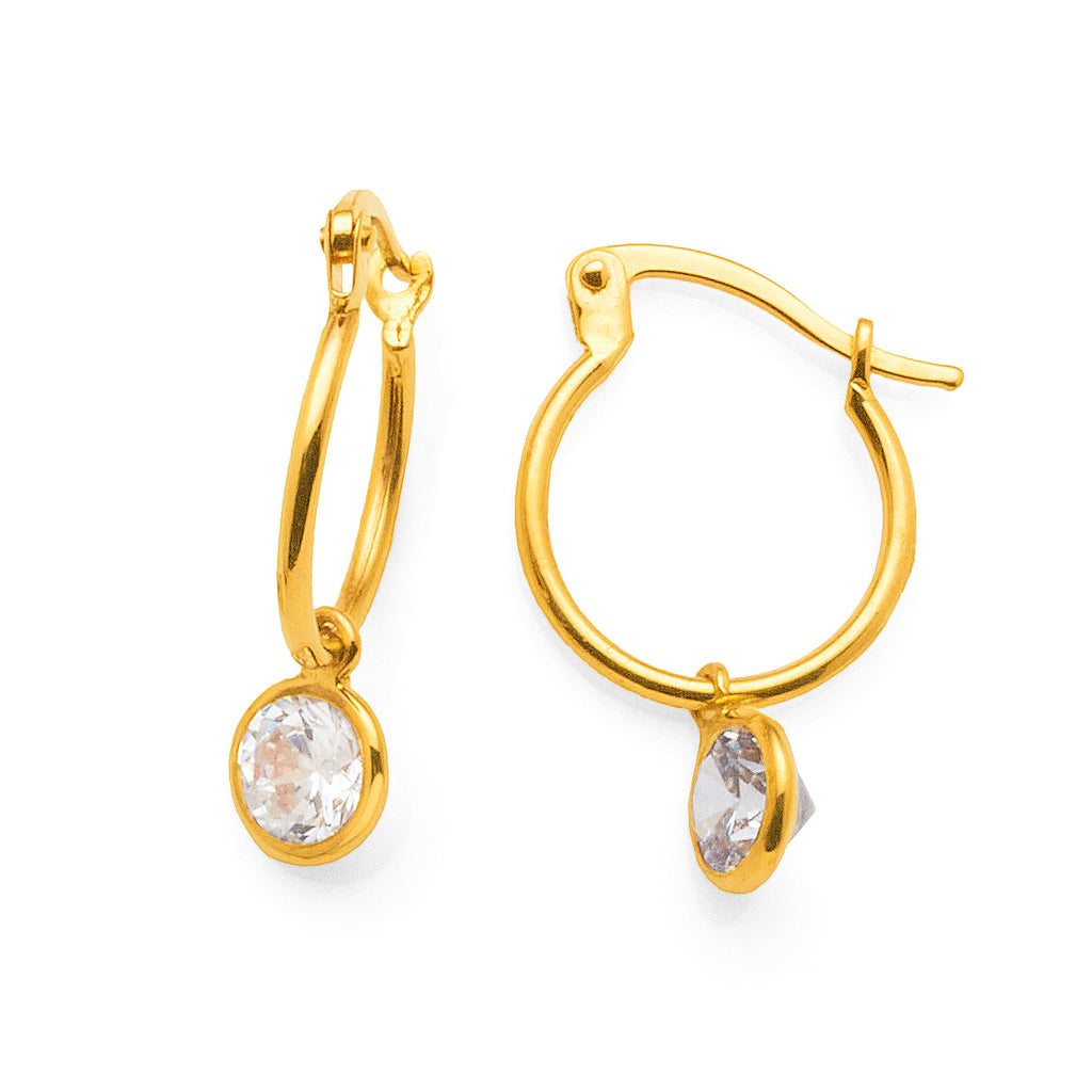 9ct Yellow Gold Hanging Cubic Zirconia 10mm Hoops