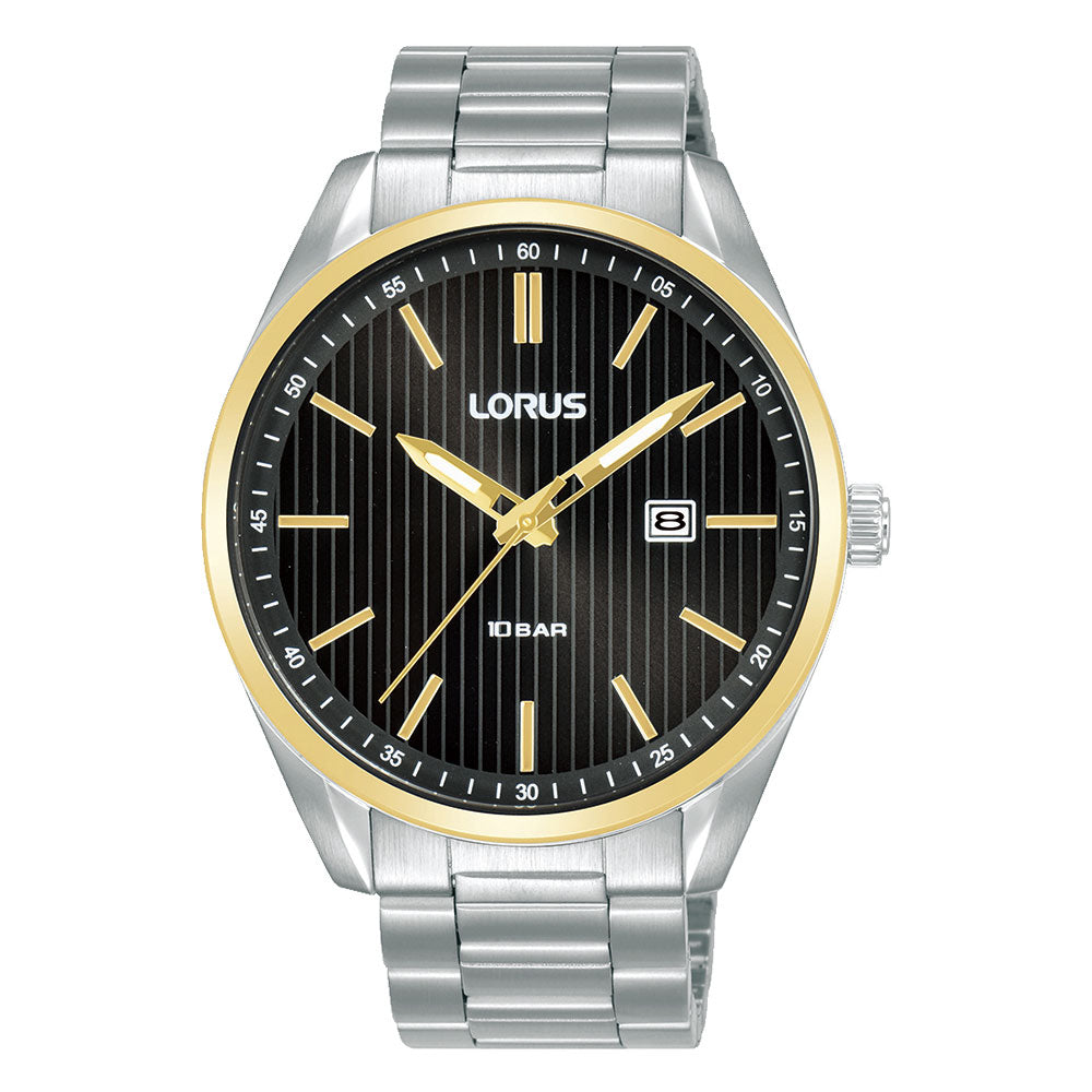 Lorus Gold-Tone Black Stripe Dial Stainless Steel Watch RH91