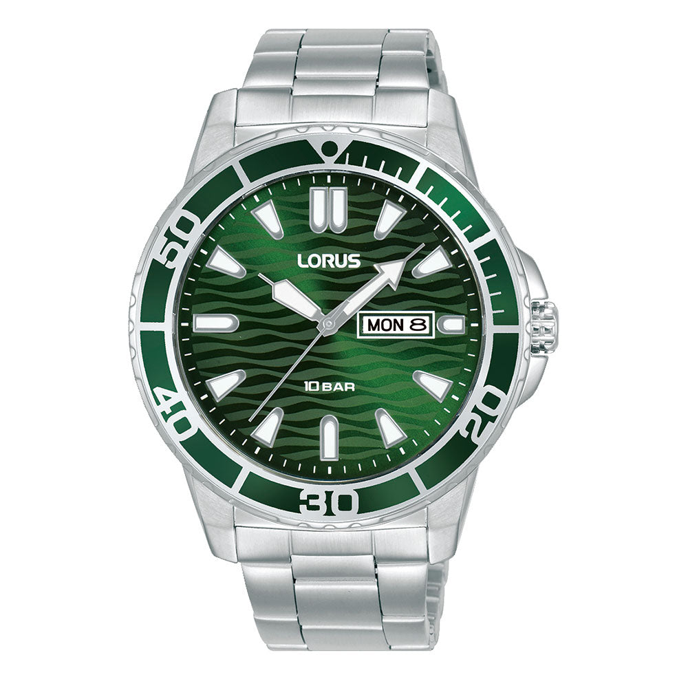 Lorus Stainless Steel Wave Pattern Green Dial Sports Watch R