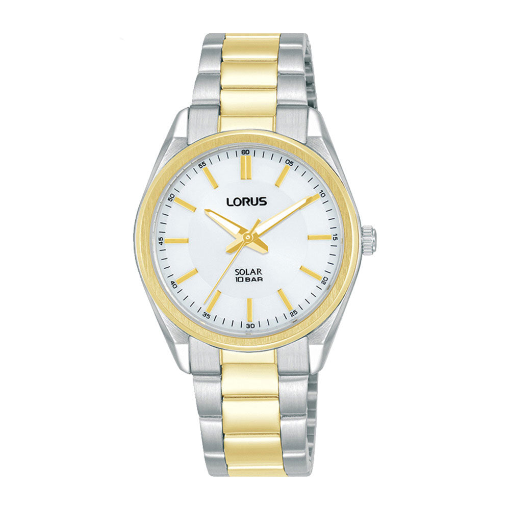 Lorus Stainless Steel & Gold-Tone White Dial Solar Watch RY5