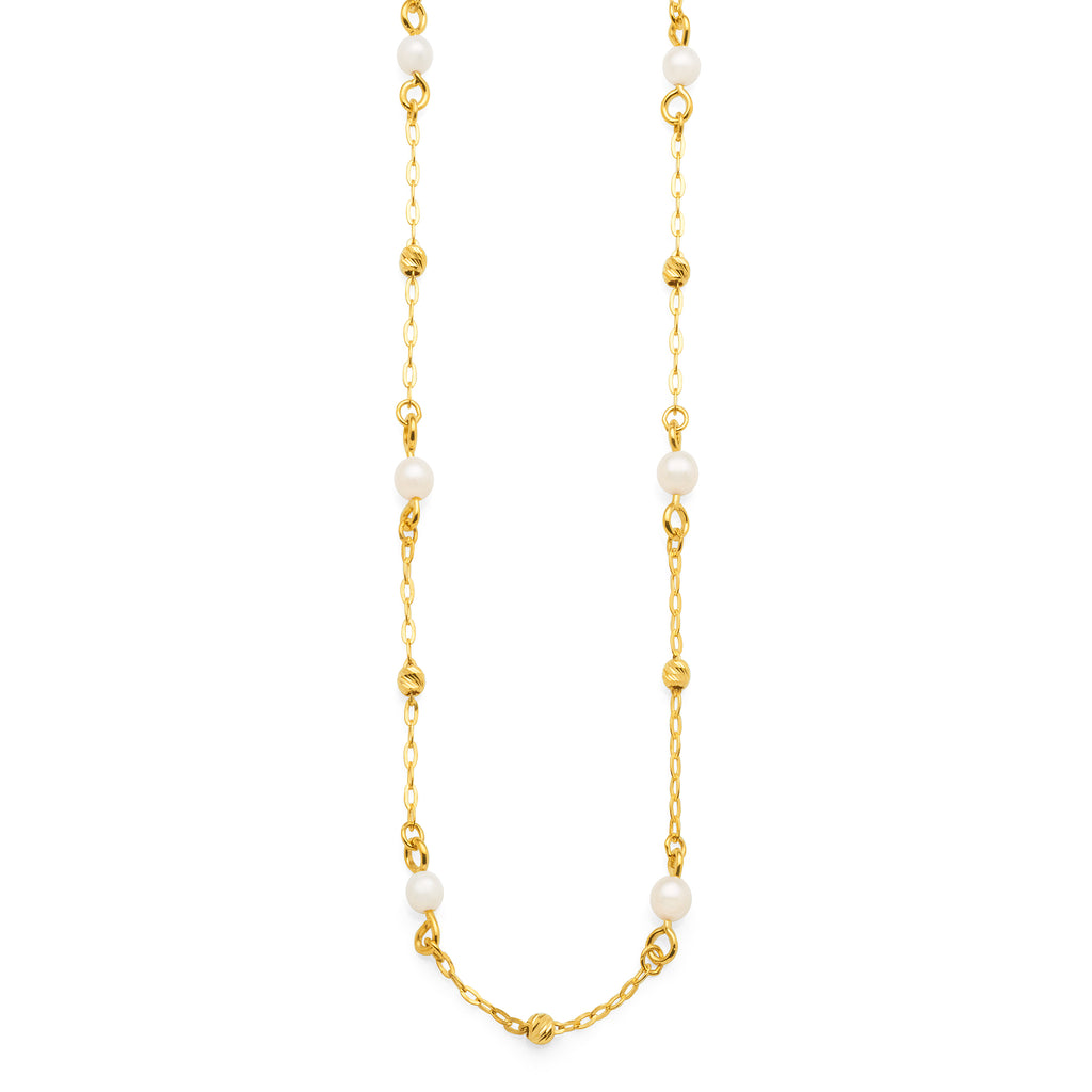 9ct Yellow Gold Pearl Cable Link Necklet