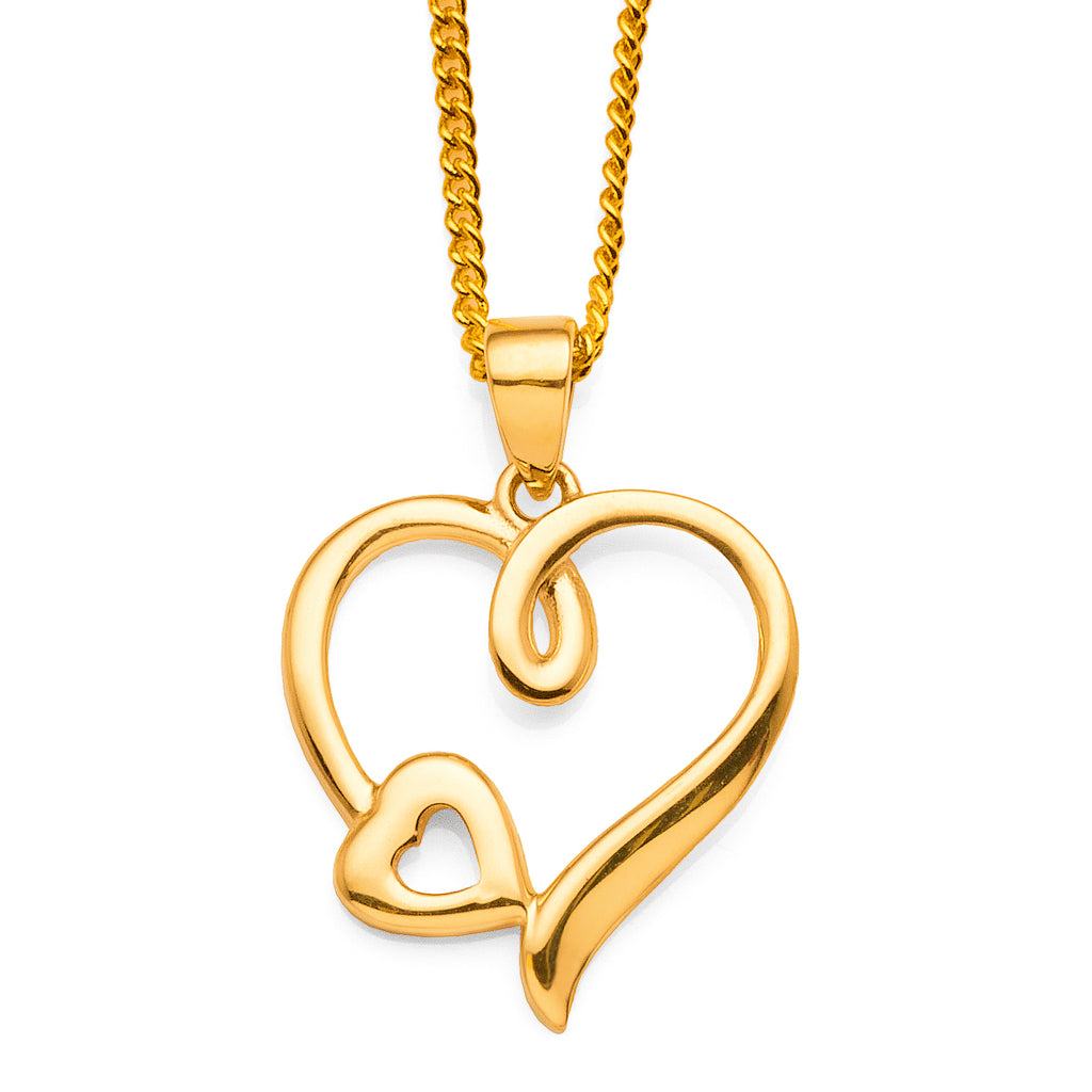 9ct Yellow Gold Double Open Heart Pendant