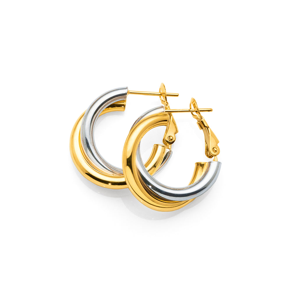 9ct Gold Bonded 2-Tone Round Crossover 15mm Hoop Earrings