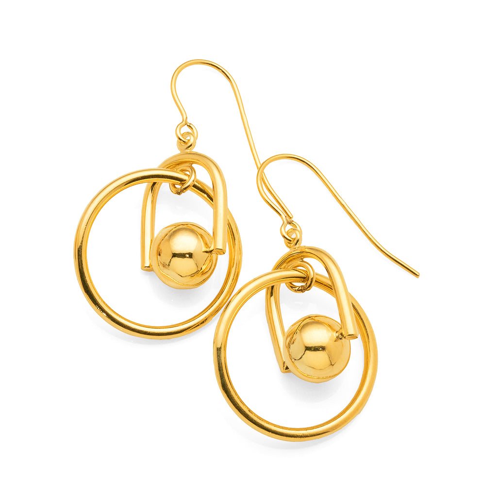 Yellow Gold Bonded Open Circle & 'U' Shaped Ball Hook Earrin