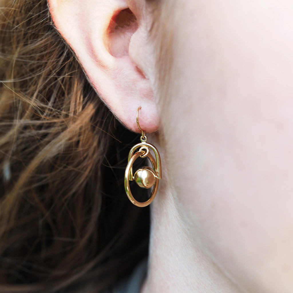 Yellow Gold Bonded Open Circle & 'U' Shaped Ball Hook Earrin