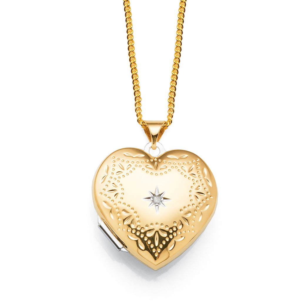 9ct Gold Sterling Silver Diamond 21mm Heart Locket