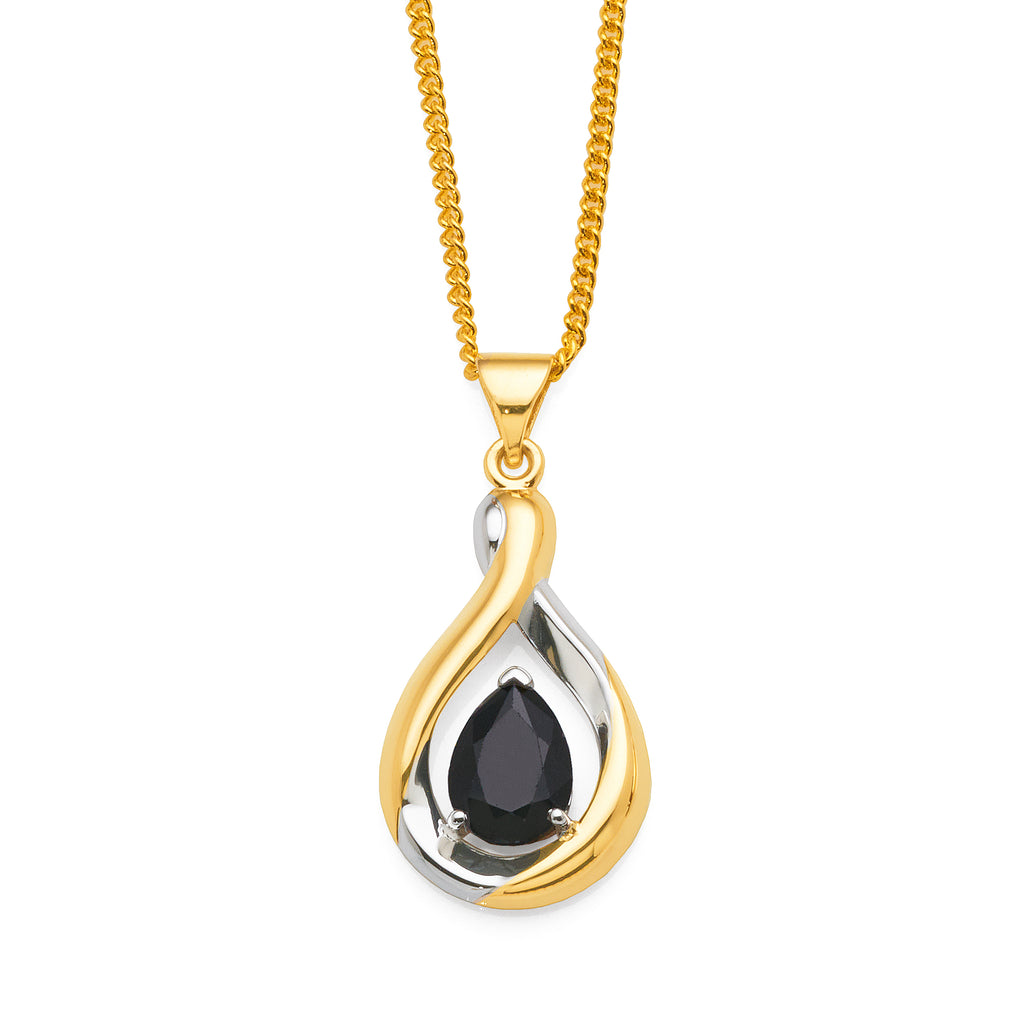 9ct Gold 2-Tone Open Pear Shaped Sapphire Pendant