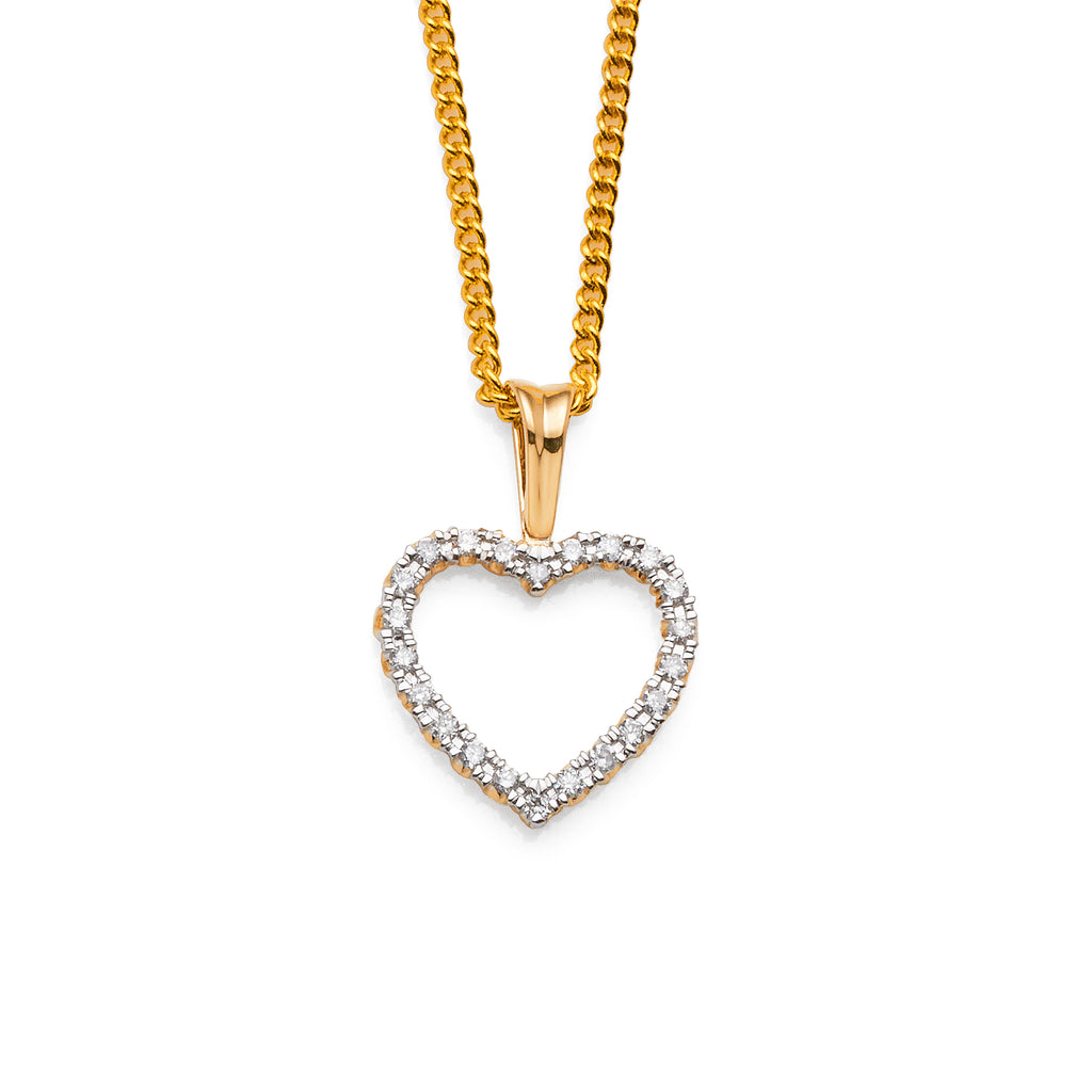 9ct Yellow Gold Illusion Set Diamond Open Heart Pendant TDW