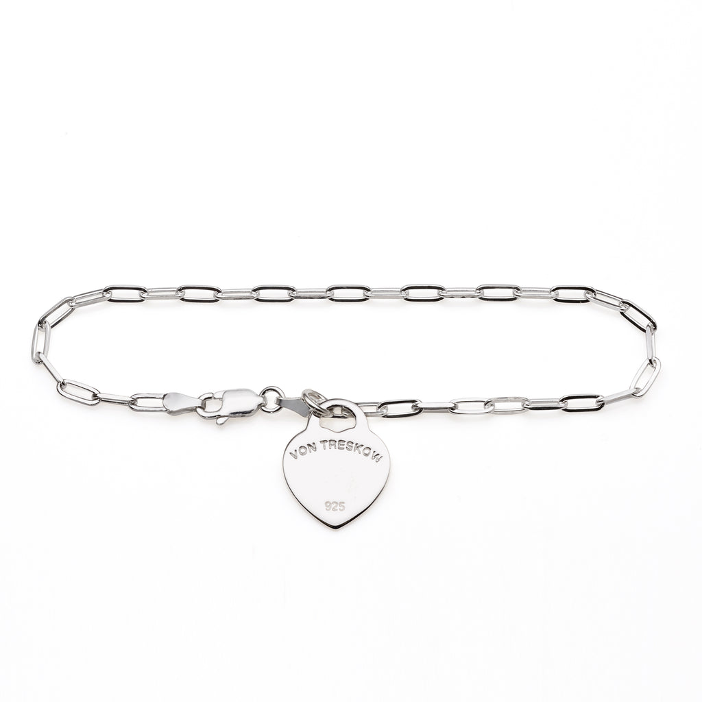 Von Treskow Sterling Silver Flat Heart Charm Paperclip Brace