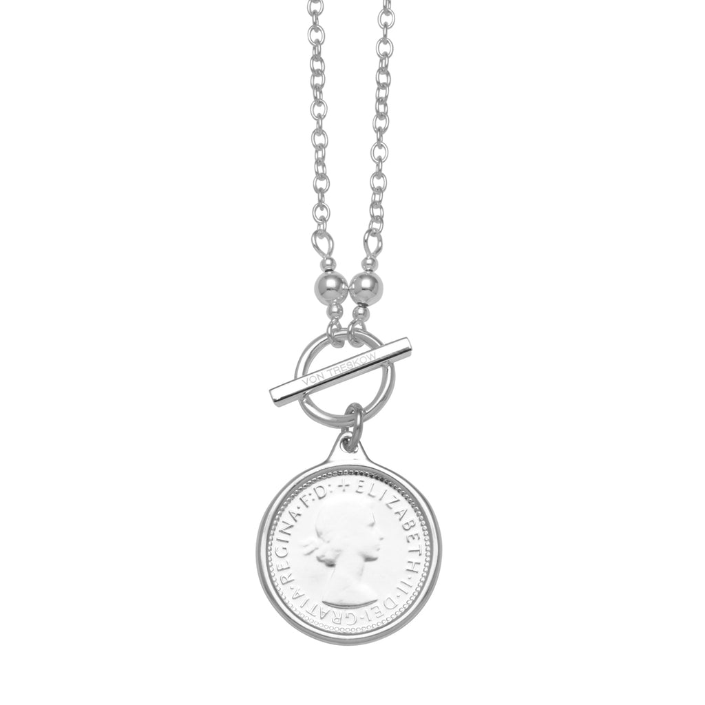 Von Treskow Sterling Silver Sixpence Coin Fob Necklet QN08