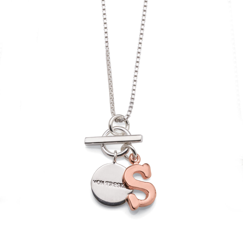 Von Treskow Sterling Silver & Rose Tone 'S' Initial Pendant