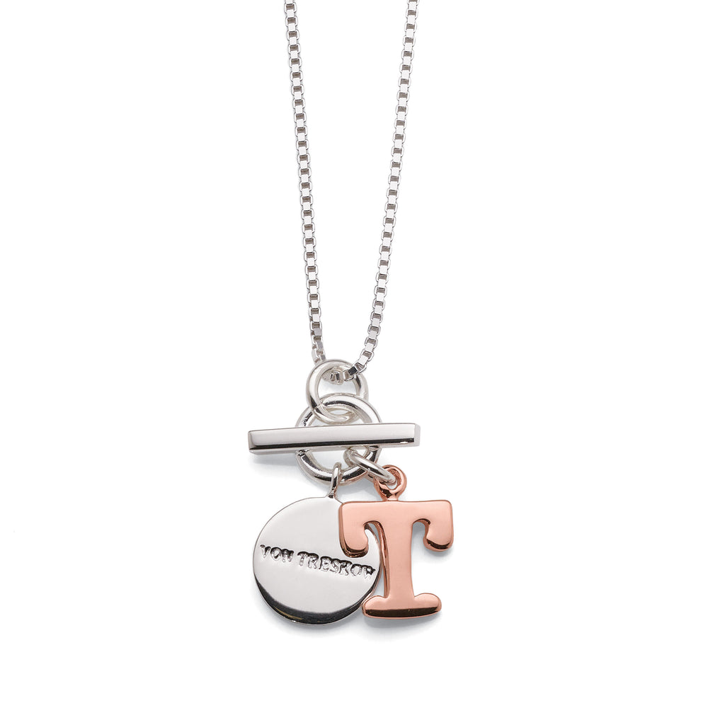 Von Treskow Sterling Silver & Rose Tone 'T' Initial Pendant