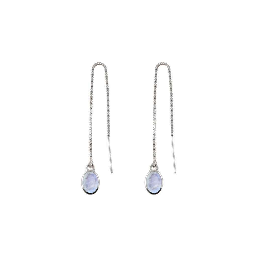 Von Treskow Sterling Silver Oval Moonstone Thread Earrings M