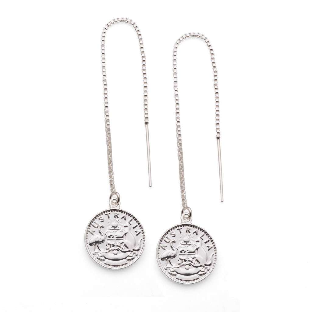 Von Treskow Sterling Silver Tiny Token Coin Thread Earrings