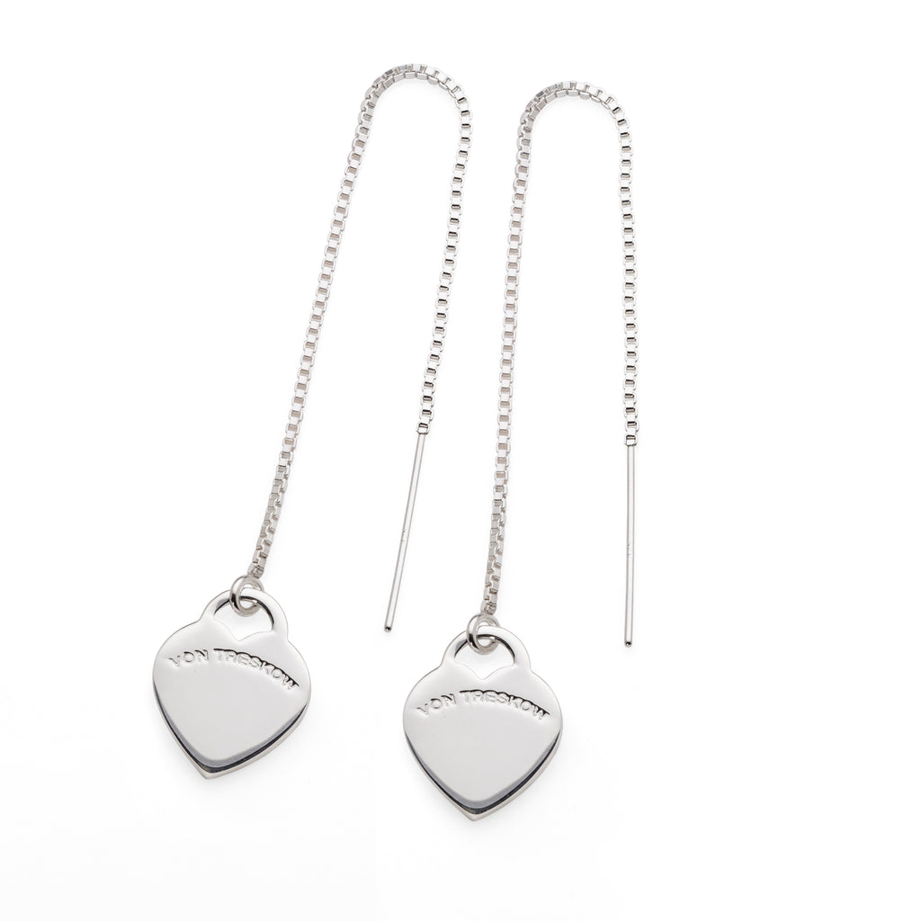 Von Treskow Silver Box Chain Thread Earrings With Flat Heart