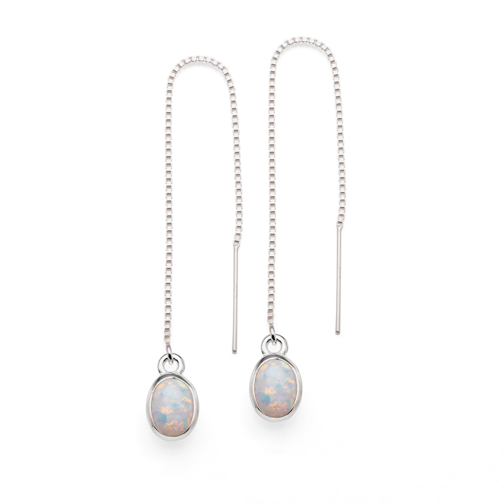 Von Treskow Sterling Silver Oval Opal Look Thread Earrings Q