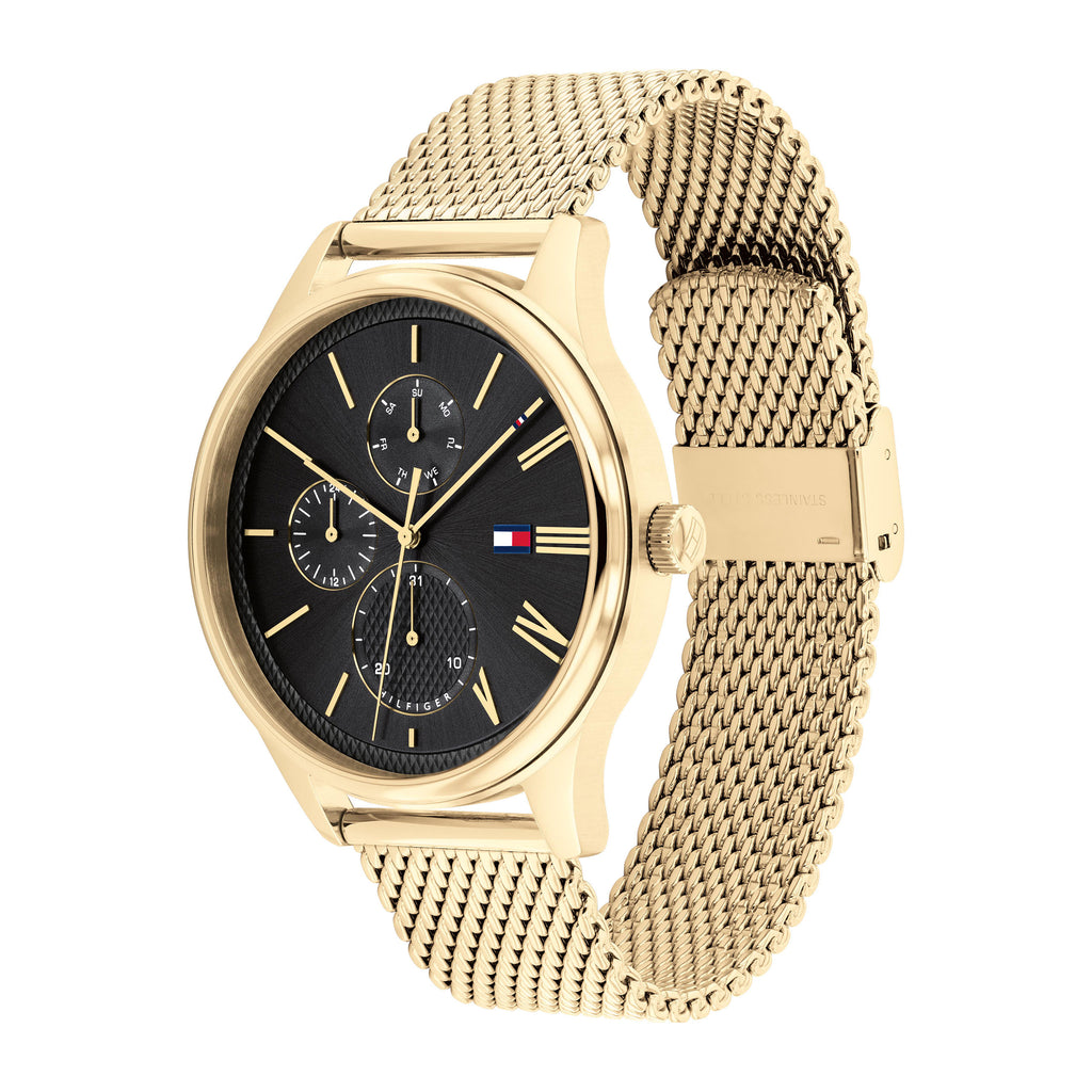 Tommy Hilfiger Gold Tone Multi-Function Mesh Strap Watch 179