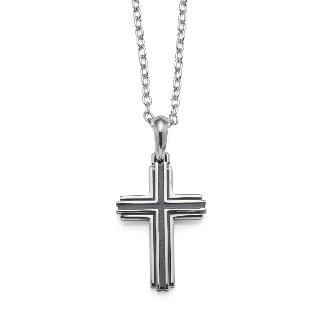 Stainless Steel Black 2-Tone Cross Pendant On 55cm Chain