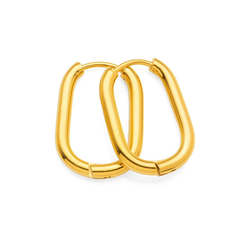 Gold Tone Stainless Steel 15mm Oval Hoops
