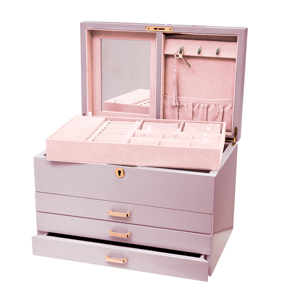 Gloss Lilac Classic Pink Interior Three Drawer Jewel Box