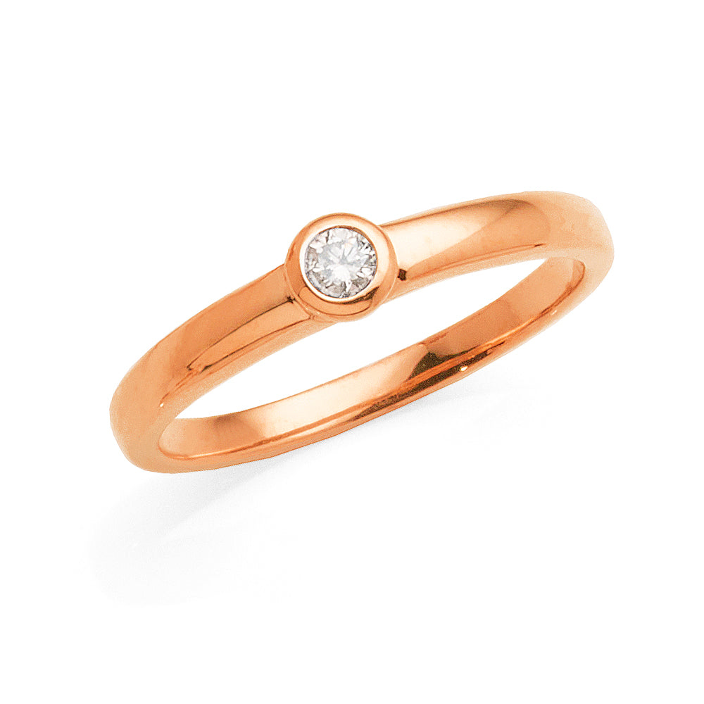 9ct Rose Gold Bezel Set Diamond Solitaire Ring TDW 0.07CT