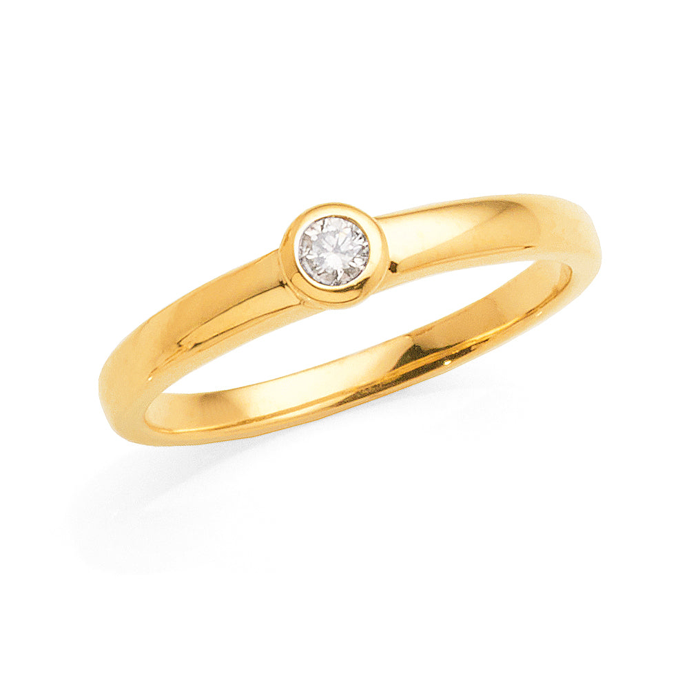 9ct Yellow Gold Bezel Set Diamond Solitaire Ring TDW 0.07CT