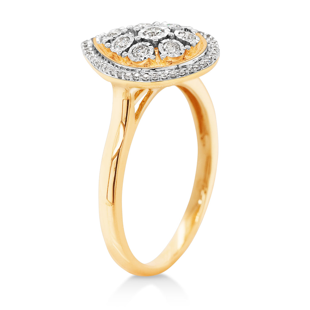 9ct Yellow Gold Pear Shaped Illusion Set Diamond Halo Ring T