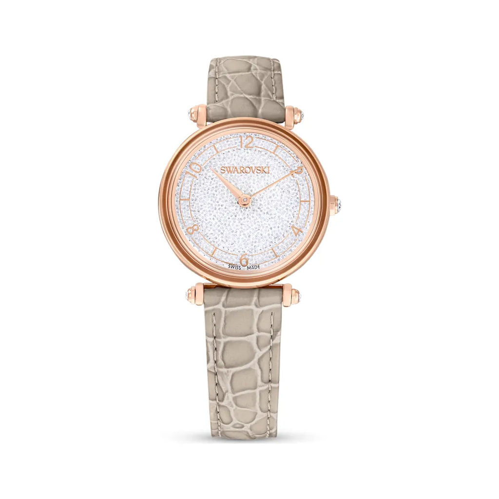 Swarovski Crystalline Wonder Rose Tone Beige Leather Watch 5