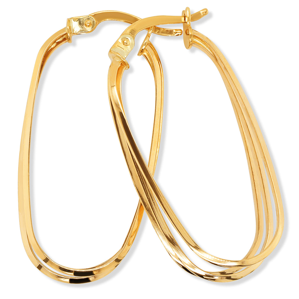 9ct Yellow Gold Triple Oval Split Fan 25mm Hoop Earrings