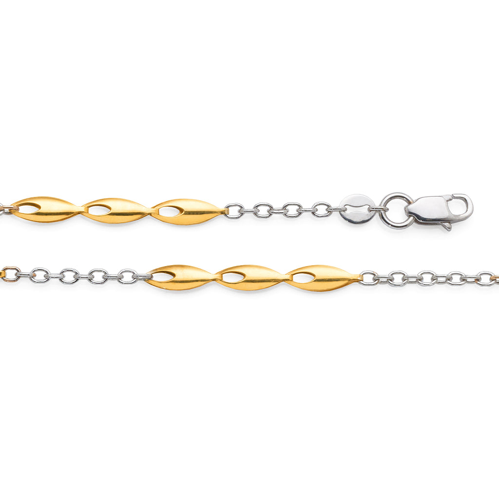 9ct Gold 2-Tone Cable Chain & Marquise Link Bracelet