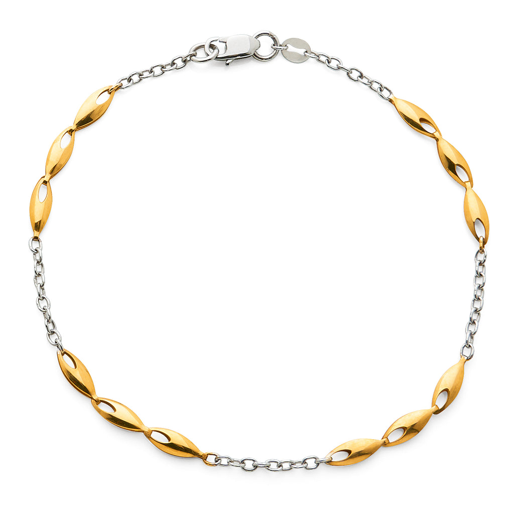 9ct Gold 2-Tone Cable Chain & Marquise Link Bracelet