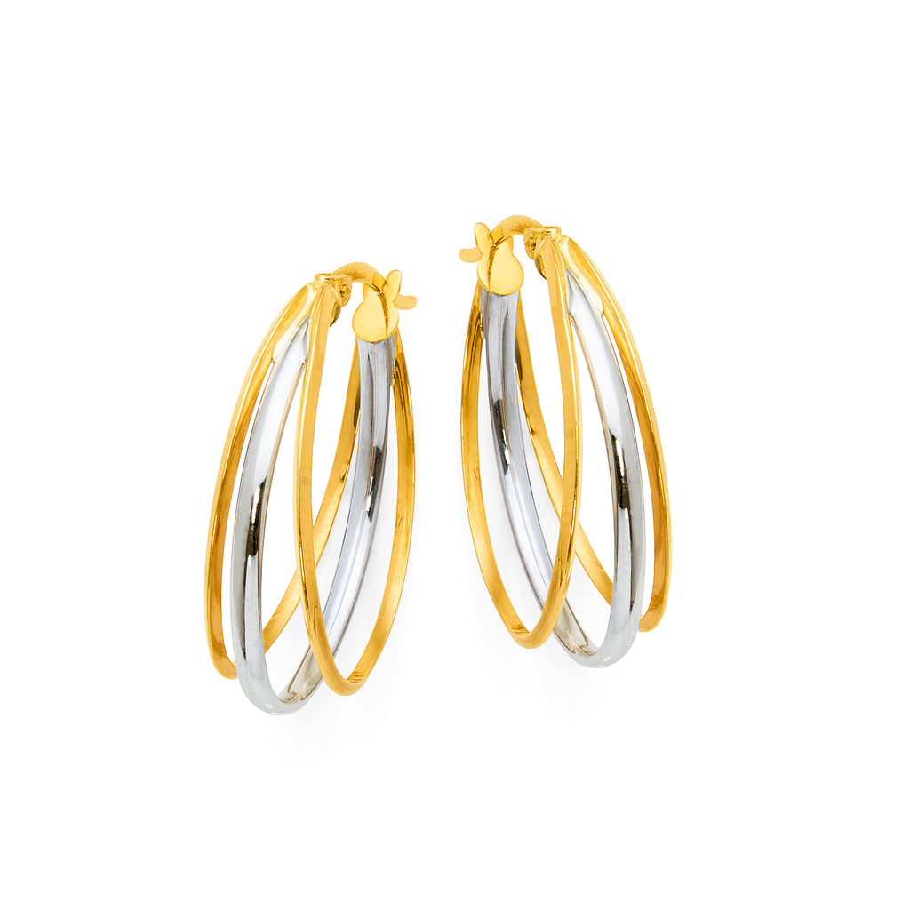 9ct 2-Tone Gold Triple Oval 25mm Hoop Earrings