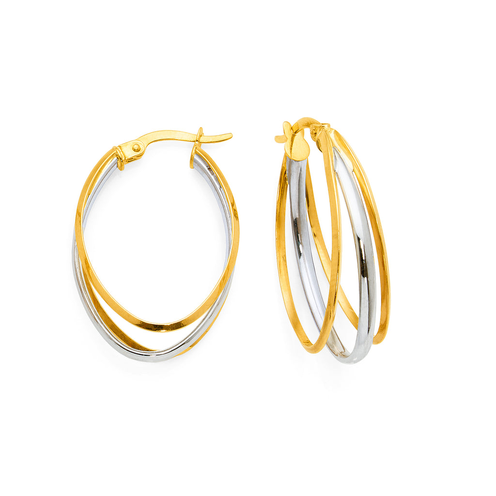 9ct 2-Tone Gold Triple Oval 25mm Hoop Earrings