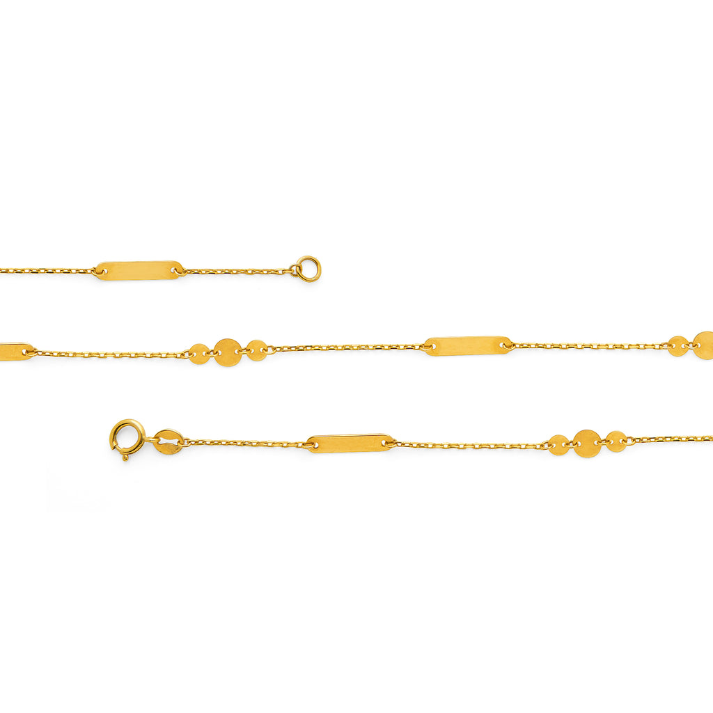 9ct Yellow Gold Flat Bar & Flat Disc Cable Chain 19cm Bracel