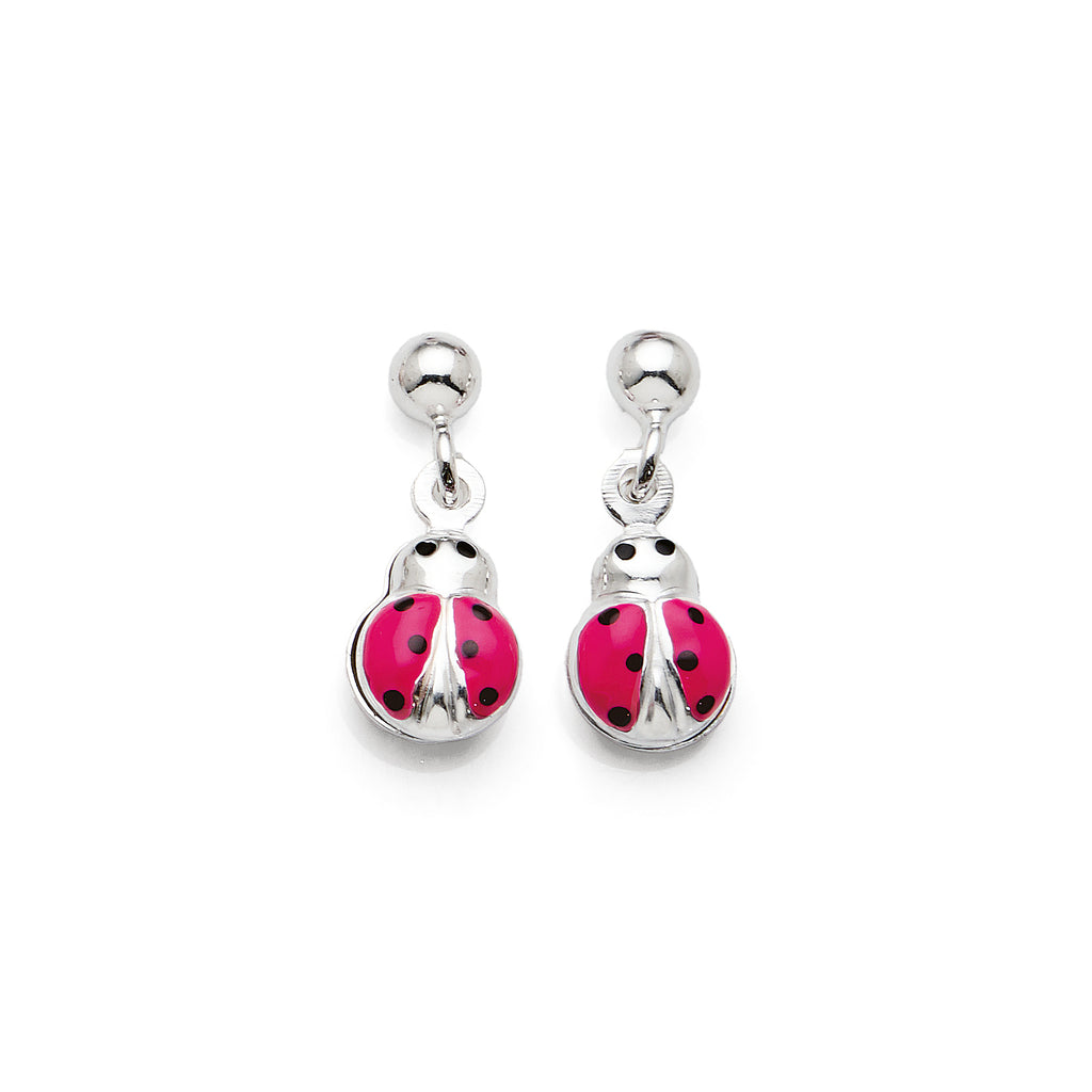 Sterling Silver Ladybug Drop Ball Stud Earrings