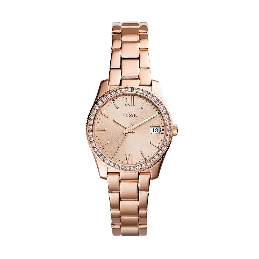 Fossil Scarlette Mini Rose Tone Stainless Steel Crystal Watc