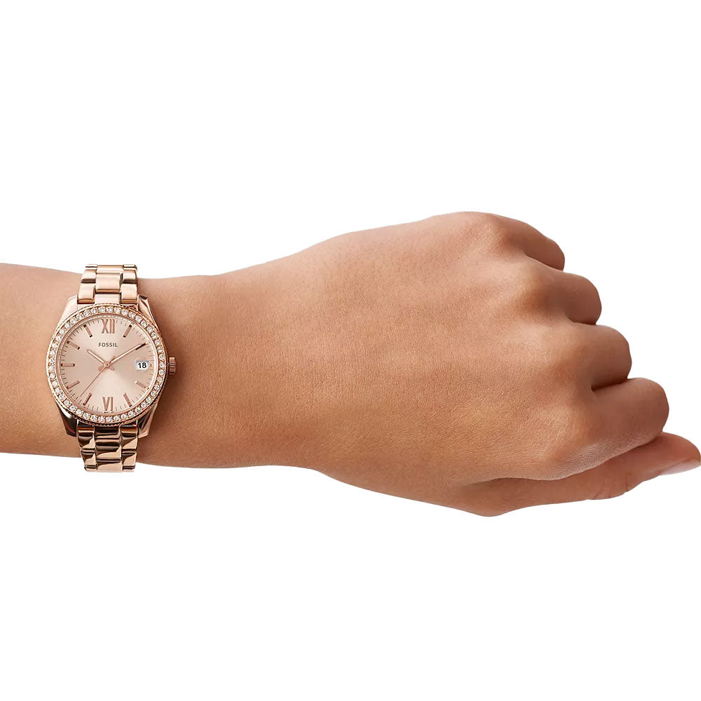 Fossil Scarlette Mini Rose Tone Stainless Steel Crystal Watc