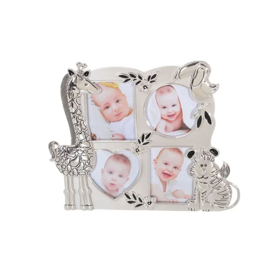 Silver Plated Giraffe, Tiger & Toucan Collage Photo Frame