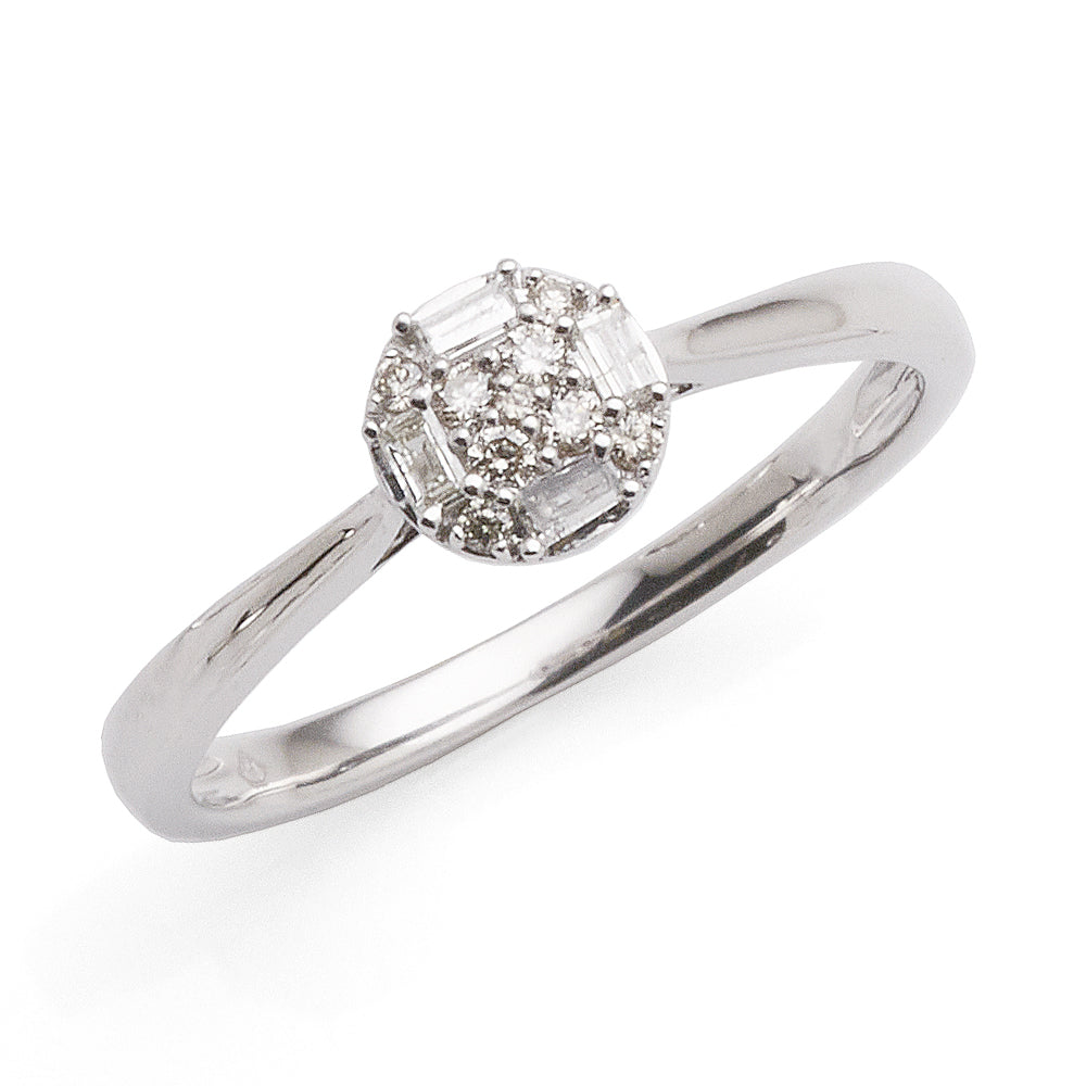 9ct White Gold Baguette & Brilliant Diamond Cluster ring TDW