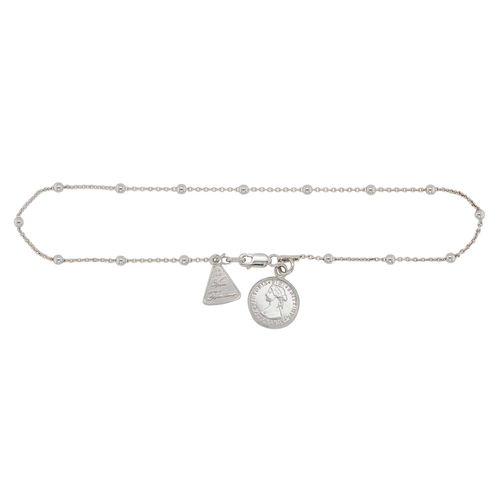 Von Treskow Coin Charm Sterling Silver Rosario Chain Anklet