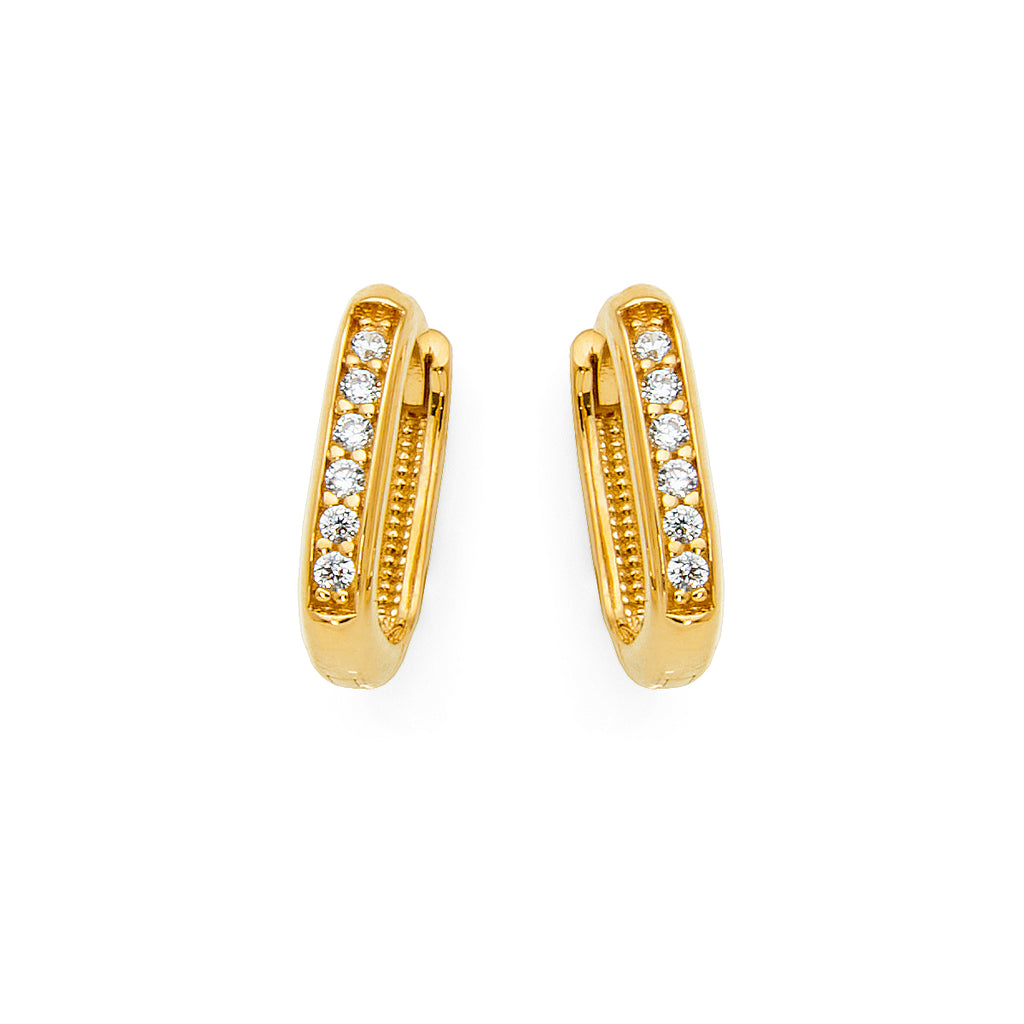 9ct Yellow Gold Cubic Zirconia 'U' Shape Huggie Earrings