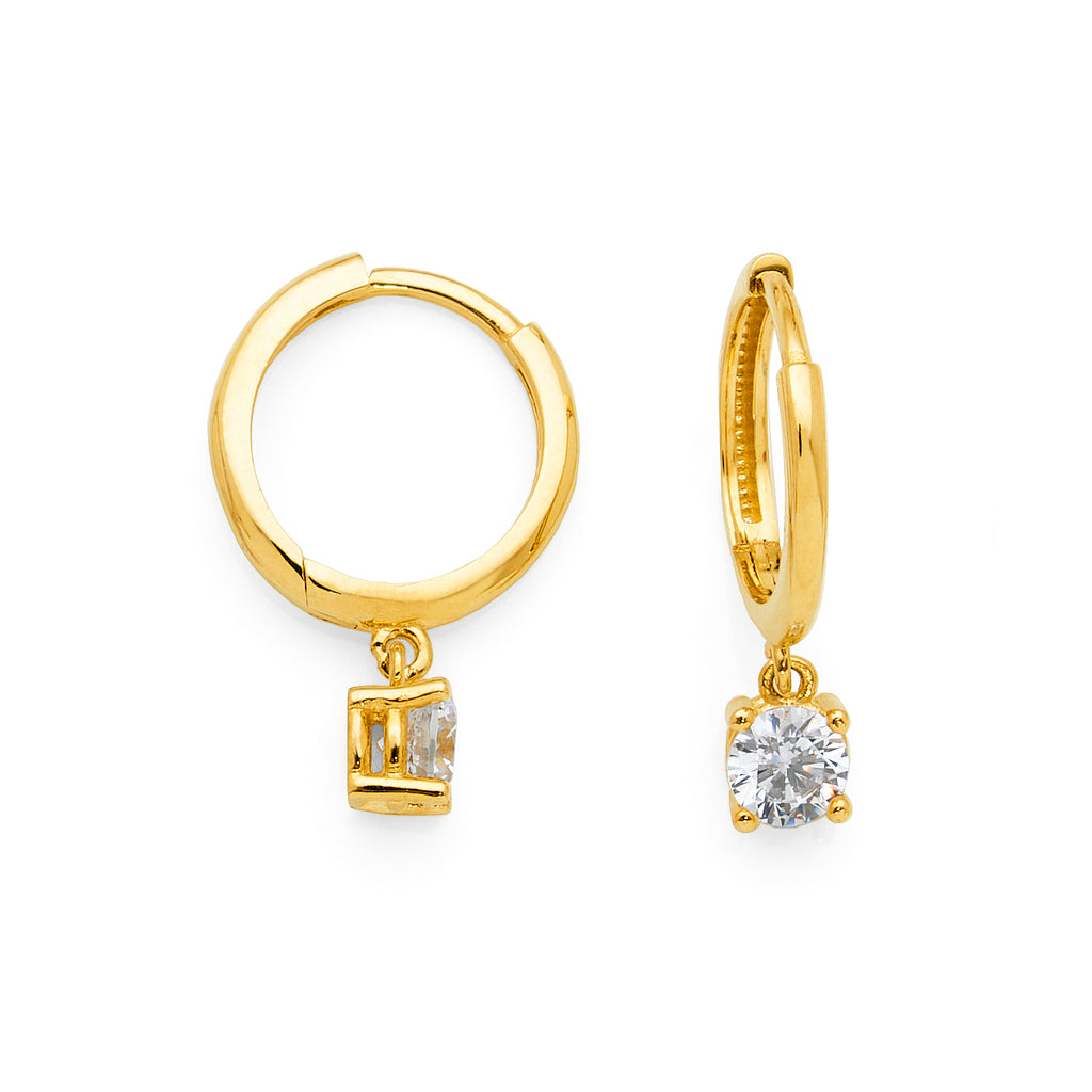 9ct Yellow Gold Huggie Earring With Hanging Cubic Zirconia