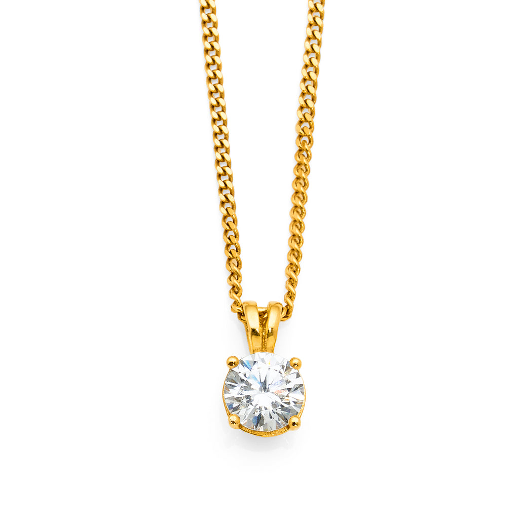 9ct Yellow Gold 6mm Round Cubic Zirconia Solitaire Pendant