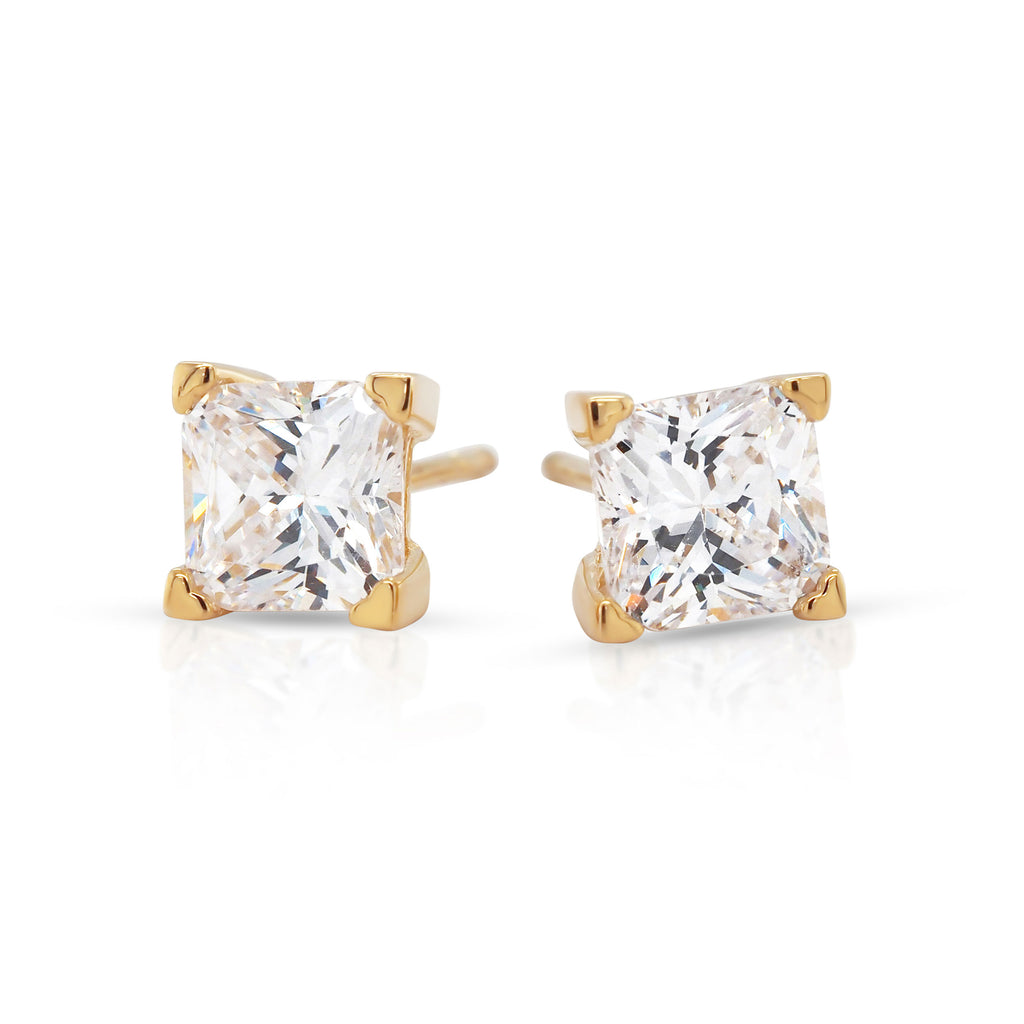 9ct Yellow Gold 6mm Square Cubic Zirconia Stud Earrings