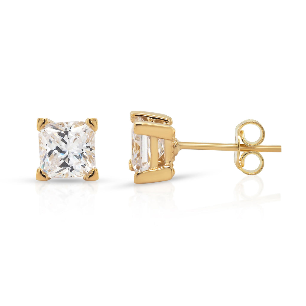 9ct Yellow Gold 6mm Square Cubic Zirconia Stud Earrings