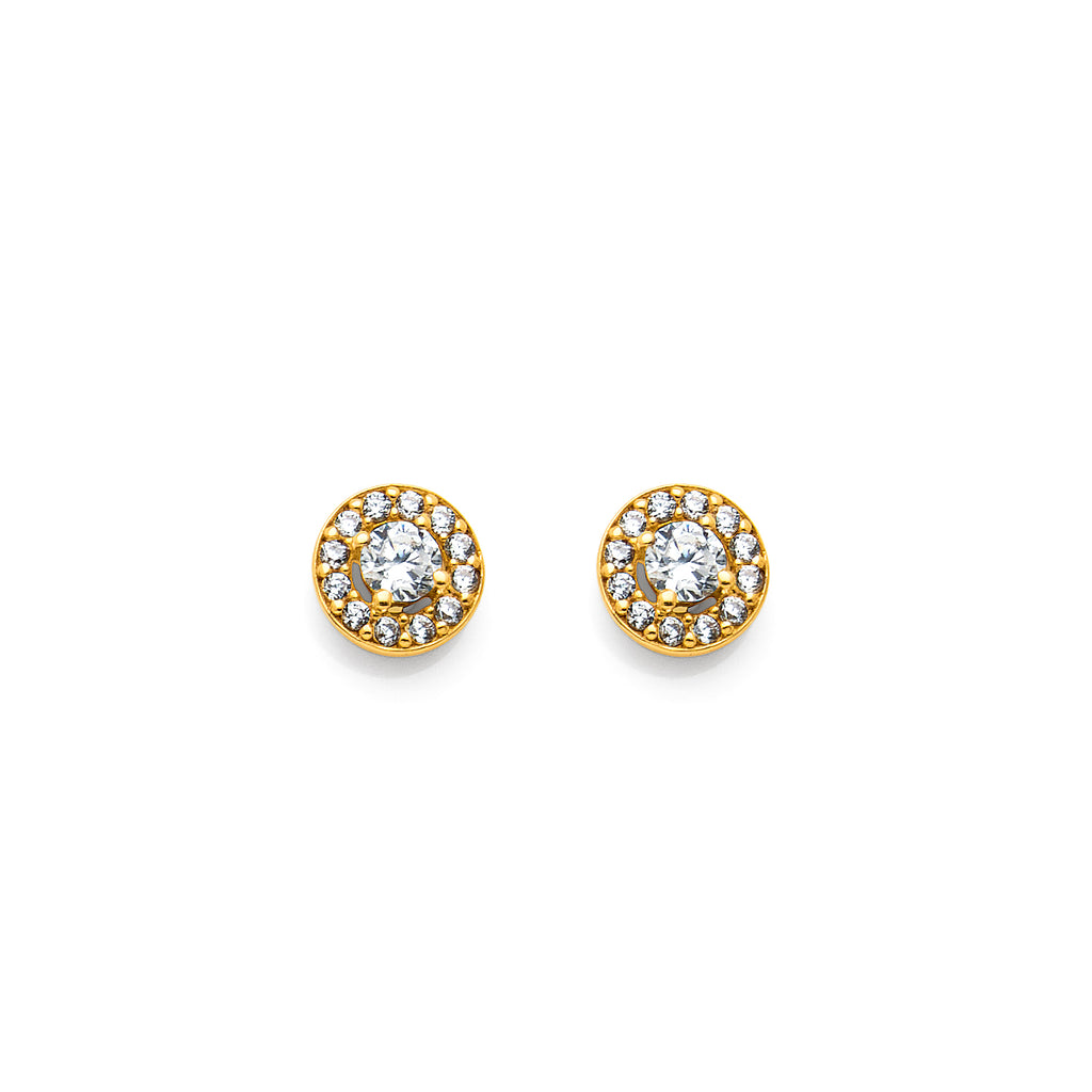 9ct Yellow Gold Cubic Zirconia Halo Stud Earrings