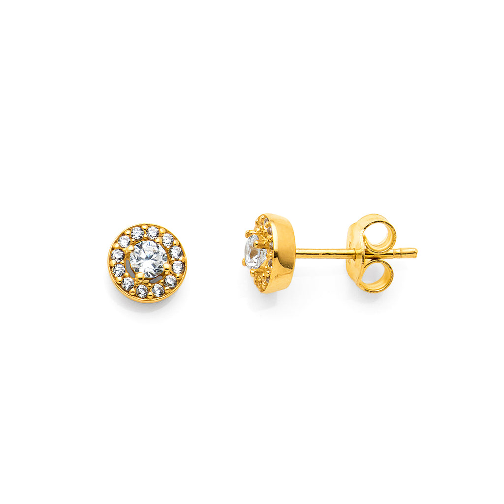 9ct Yellow Gold Cubic Zirconia Halo Stud Earrings