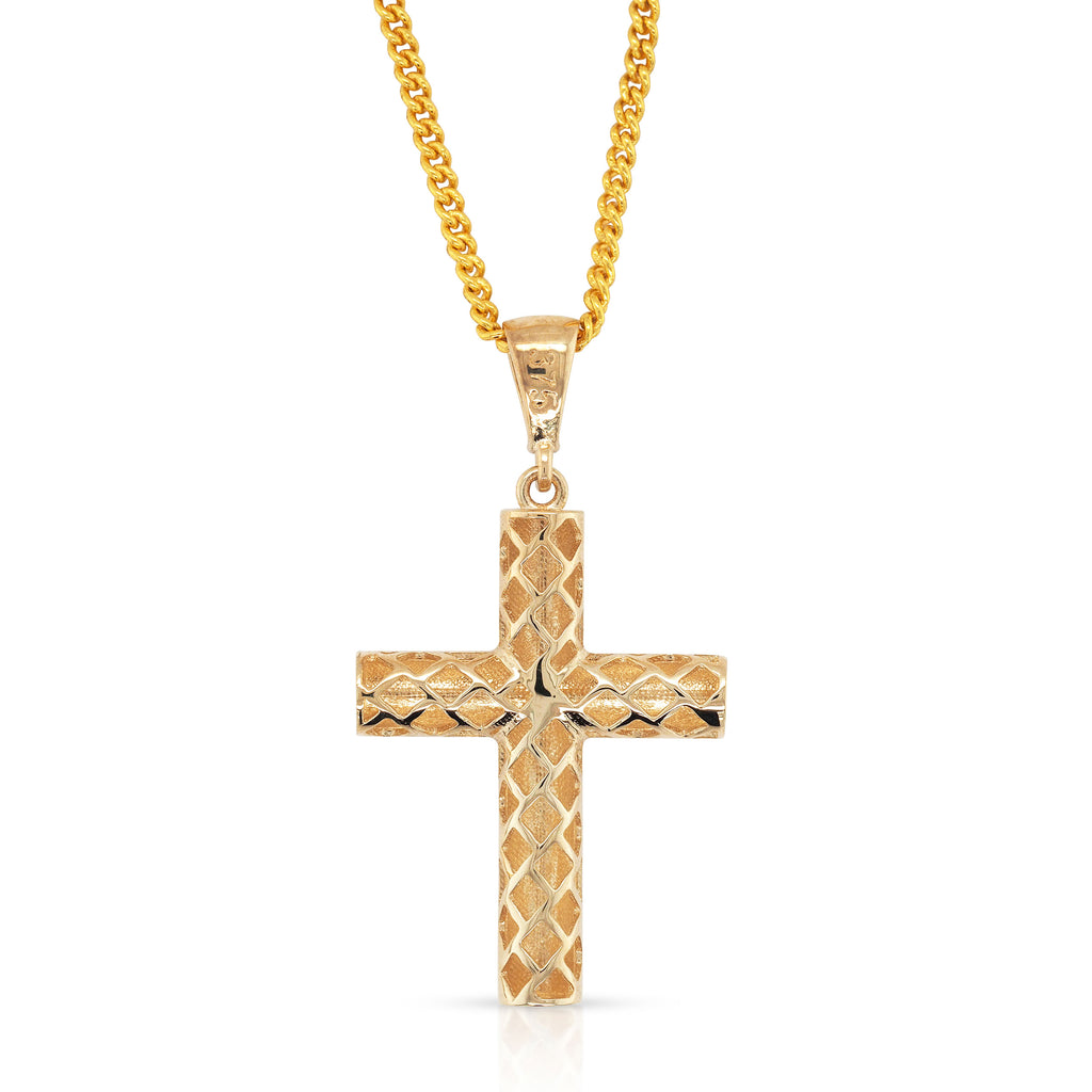 9ct Yellow Gold 20mm Reversible Mesh Look Cross Pendant