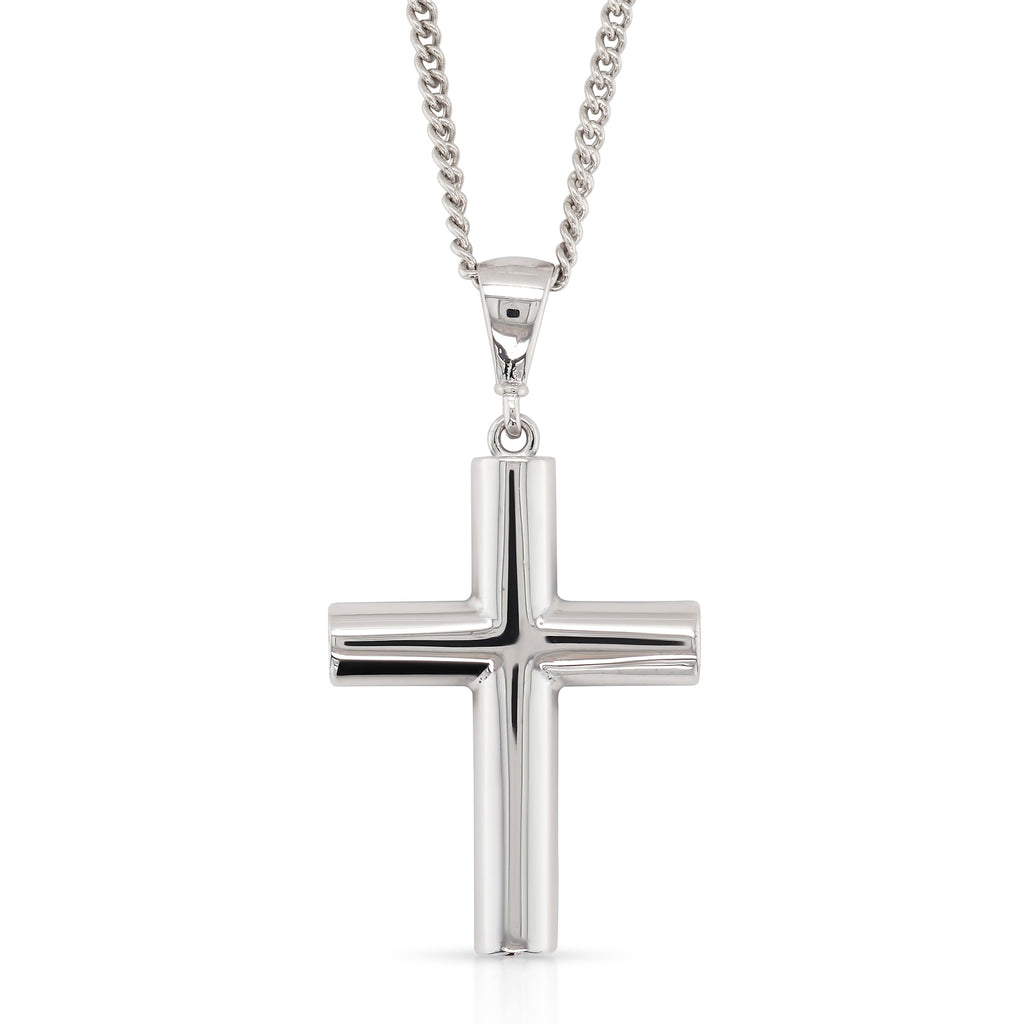 9ct White Gold 20mm Reversible Mesh Look Cross Pendant